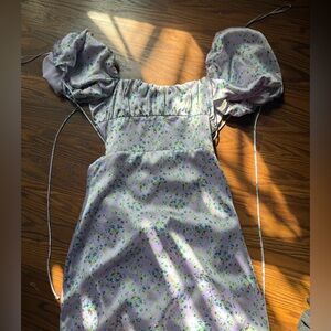 Zara open back Floral Puff Sleeve Dress